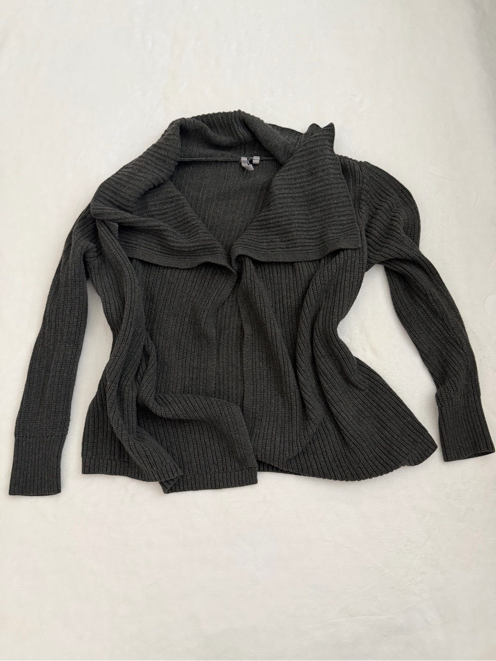 Caslon Gray Ribbed Open Front Cardigan Sweater cotton Blend Medium